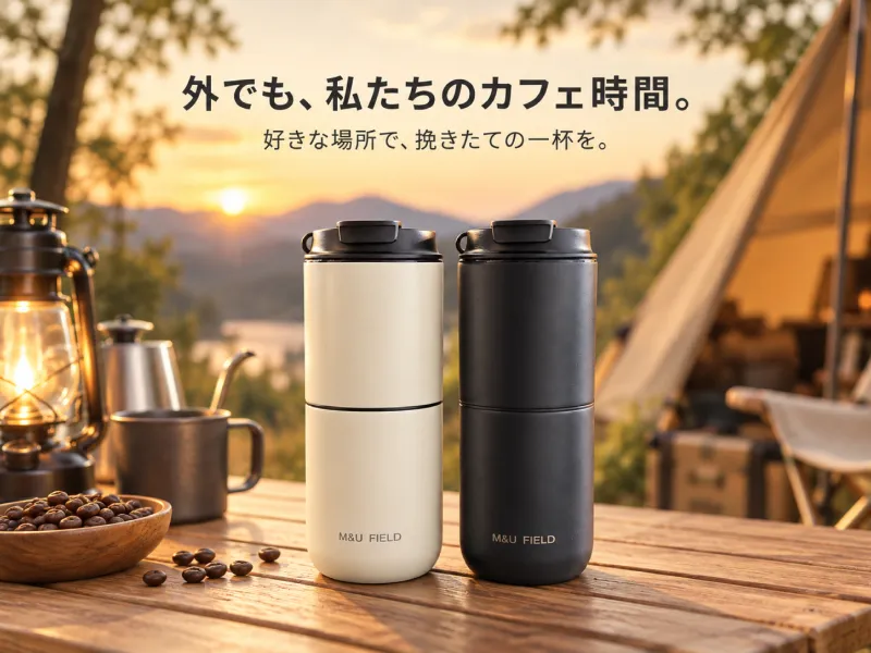 「好きな場所を、今日のカフェに。」挽く・淹れる・飲むを一台にしたポータブルコーヒーメーカー