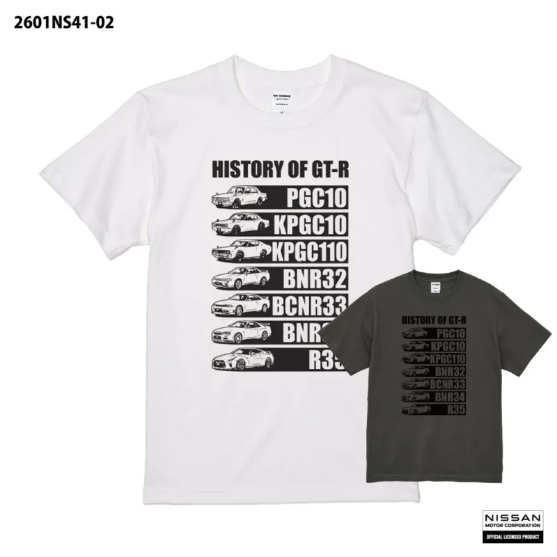 GT-Rの歴史を一枚に。PGC10からR35まで歴代モデルを描いた「NISSAN HISTORY OF GT-R Tシャツ」が登場！楽天市場で予約販売開始。